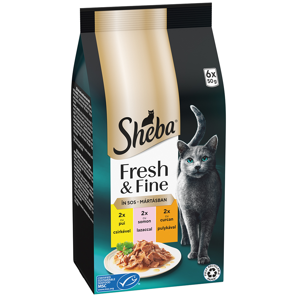 Hrana umeda pentru pisici SHEBA Fresh&Fine, Adult, Mix in sos, 6 x 50 g
