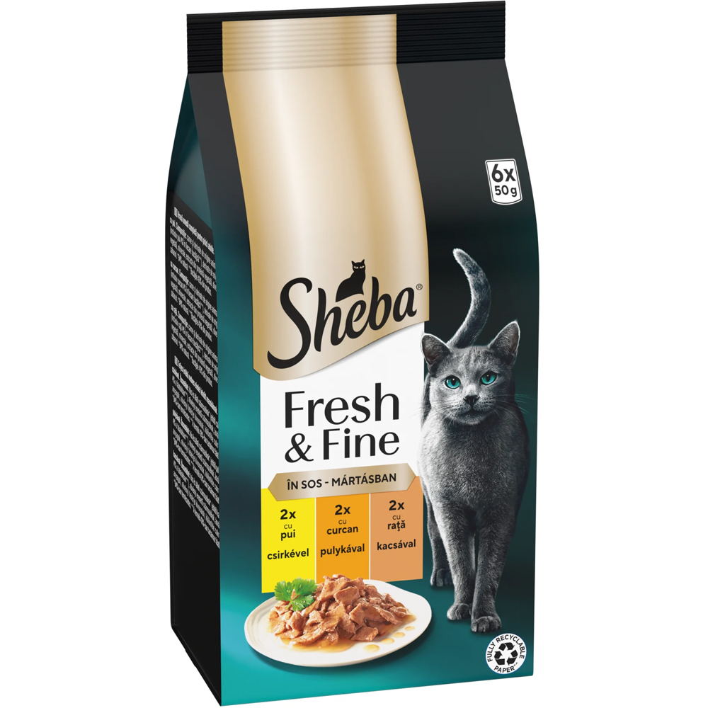 Hrana umeda pentru pisici SHEBA Fresh & Fine, Adult, Mix in sos, 6 x 50 g
