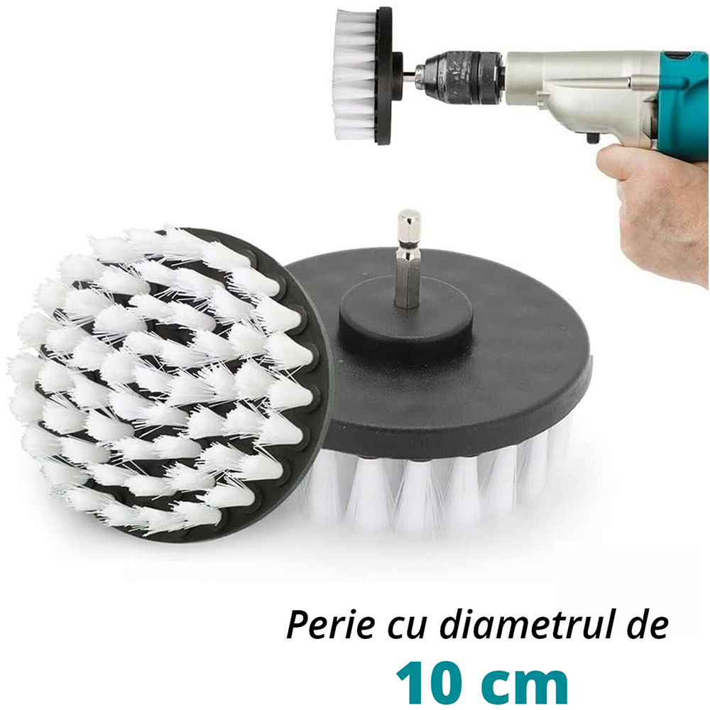 Perie auto mocheta ROLL FAST 10092R, 10cm, rotativa, alb-negru
