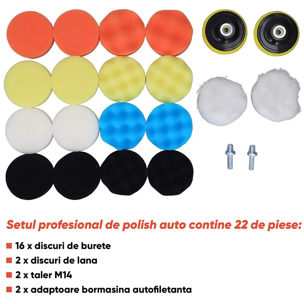 Set polish auto ROLL FAST 10160R, taler 8cm, 22 piese