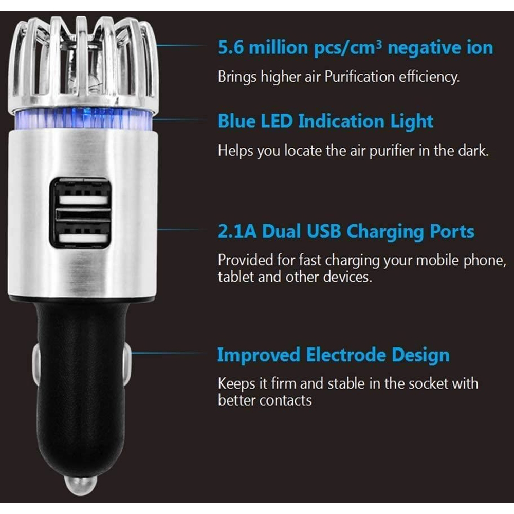 Purificator aer auto, ROLL FAST 11022R, incarcator USB, negru