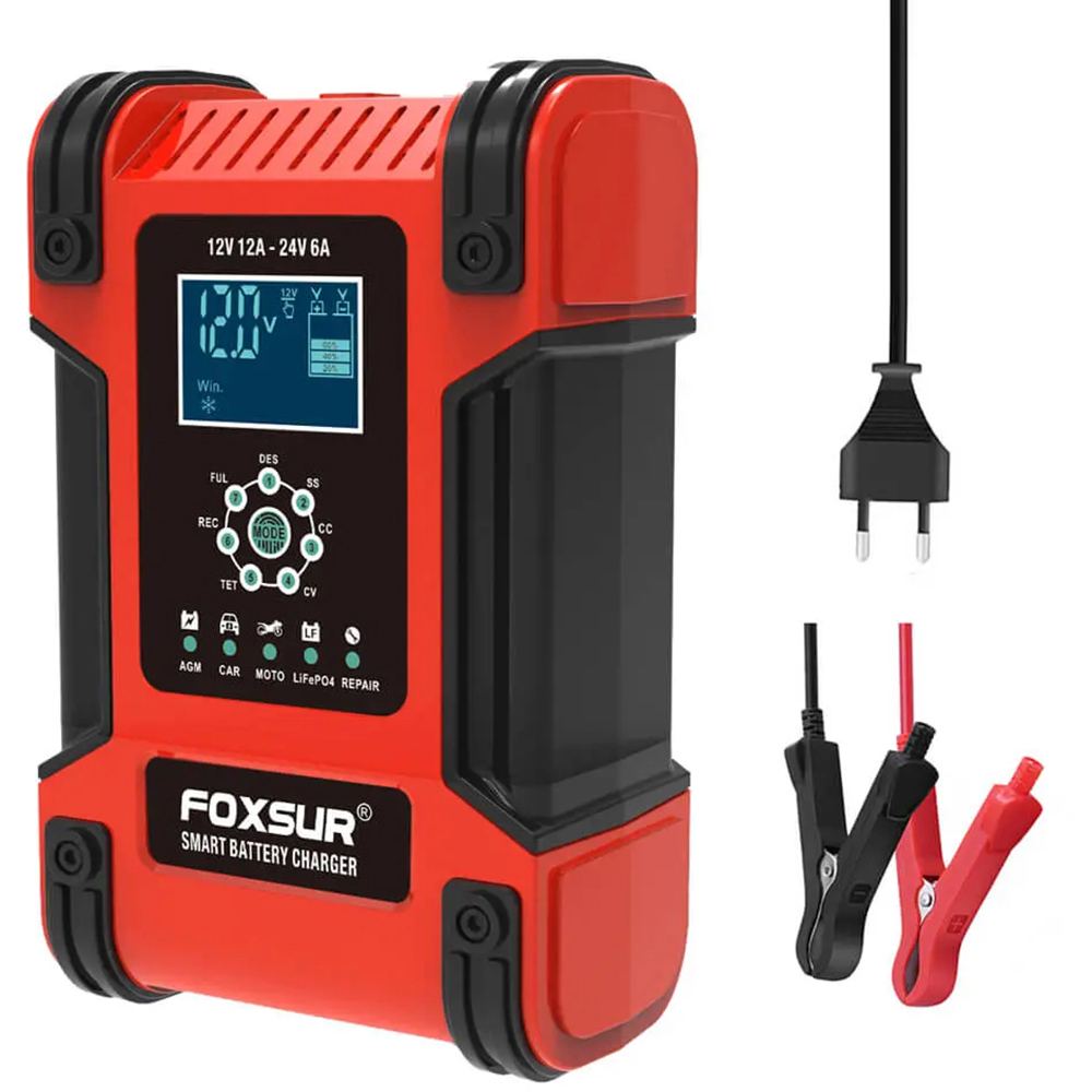 Redresor auto FOXSUR 12242R, 12V 12A 24V 6A, negru