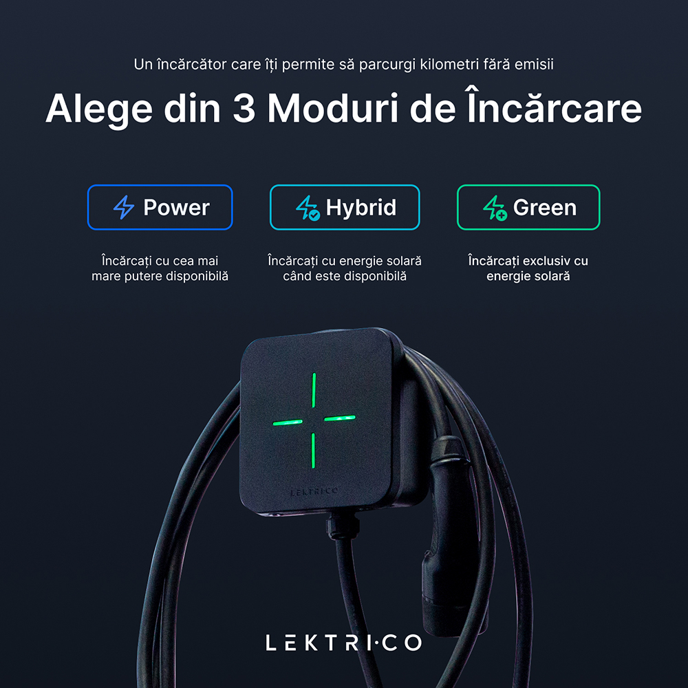 Statie incarcare masini electrice LEKTRI.CO One Safe EM, monofazat 7.4kW, 32A, Type 2, cablu 5m, Wi-Fi, negru