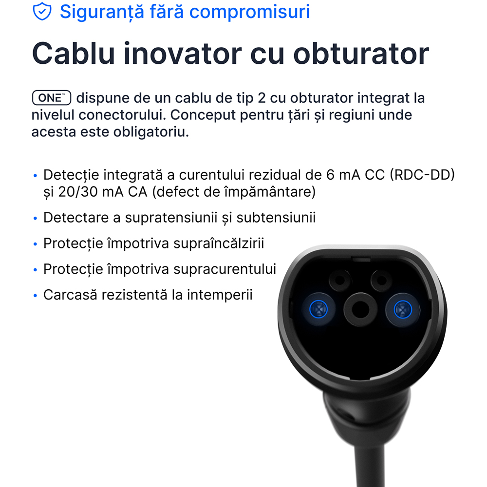 Statie incarcare masini electrice LEKTRI.CO One Safe EM, monofazat 7.4kW, 32A, Type 2, cablu 5m, Wi-Fi, negru