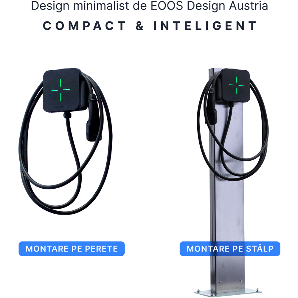 Statie incarcare masini electrice LEKTRI.CO One Safe, monofazat 7.4kW, 32A, Type 2, cablu 5m, Wi-Fi, negru