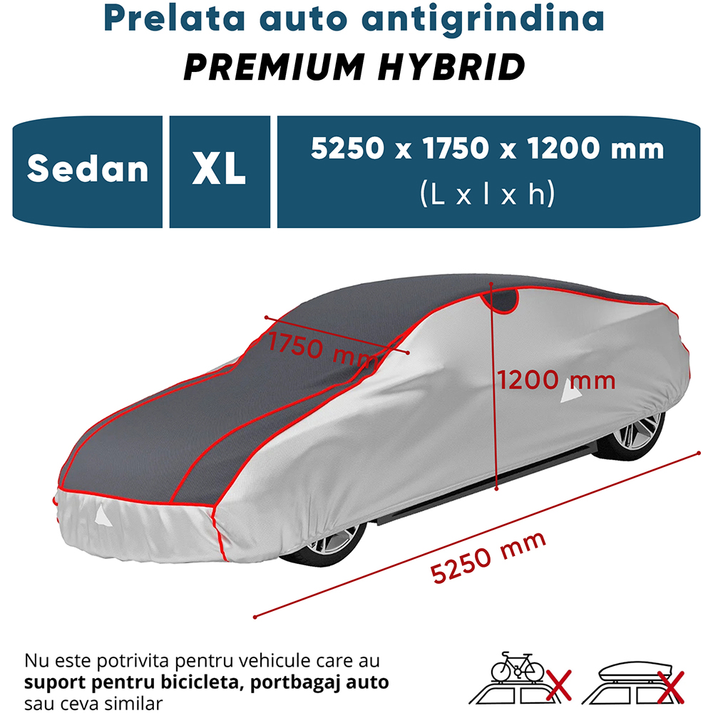 Prelata auto WALSER Premium Hybrid XL, 525 x 175 x 120 cm, gri