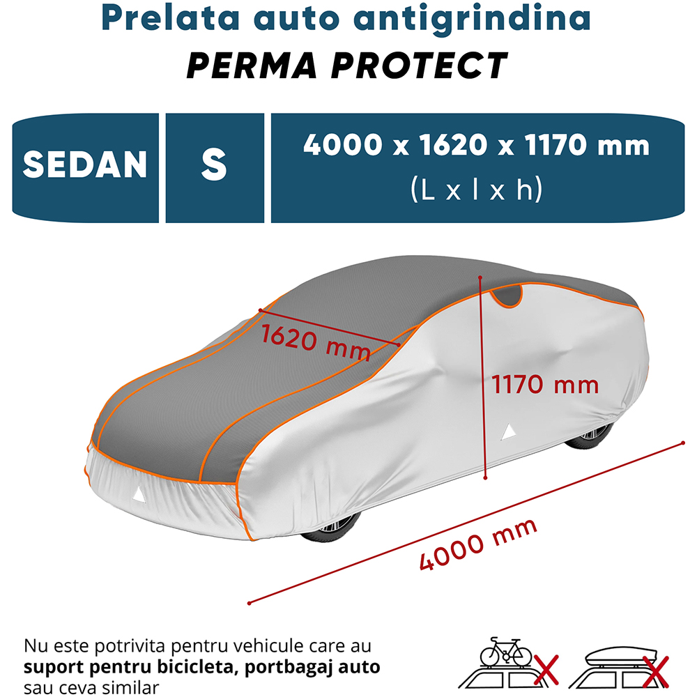 Prelata auto WALSER Perma Protect S, 400 x 162 x 117 cm, gri