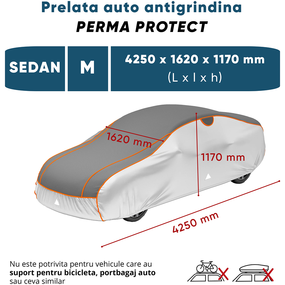 Prelata auto WALSER Perma Protect M, 425 x 162 x 117 cm, gri