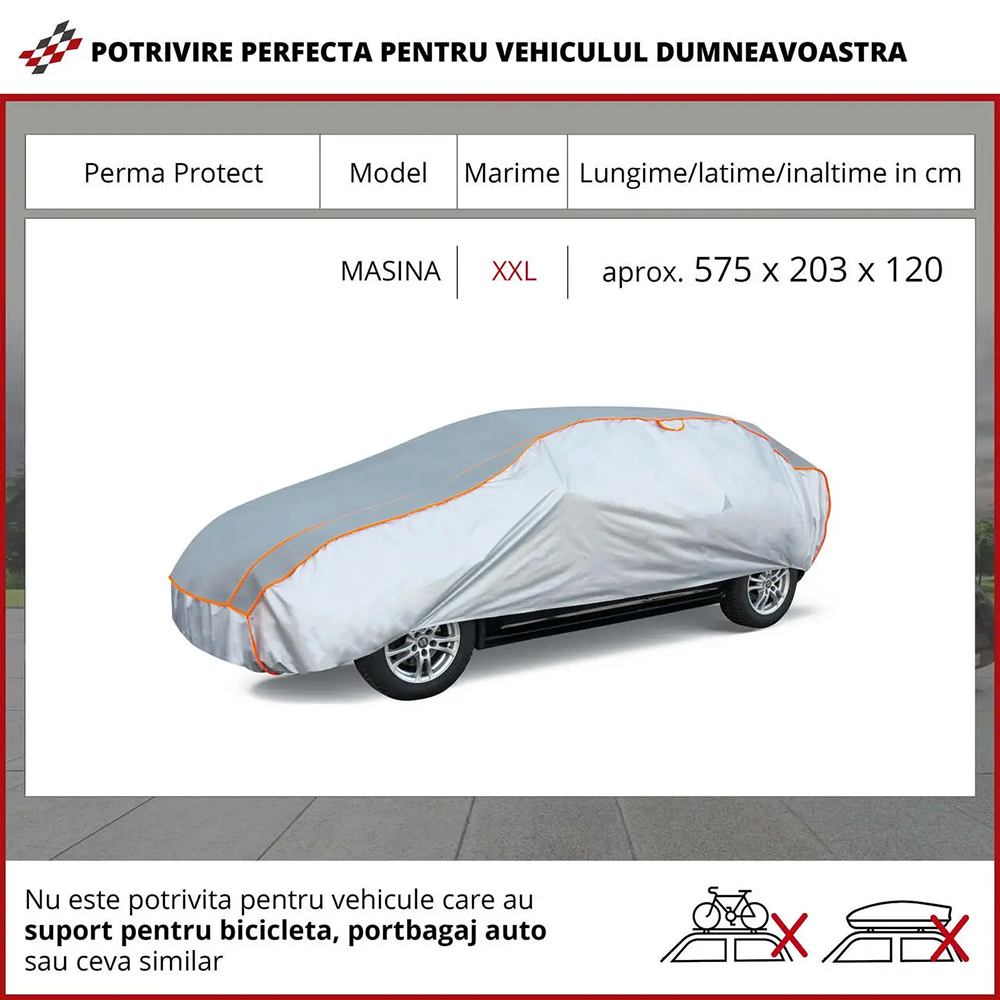 Prelata auto WALSER XXL, 575 x 203 x 120 cm, antigrindina, argintiu-negru