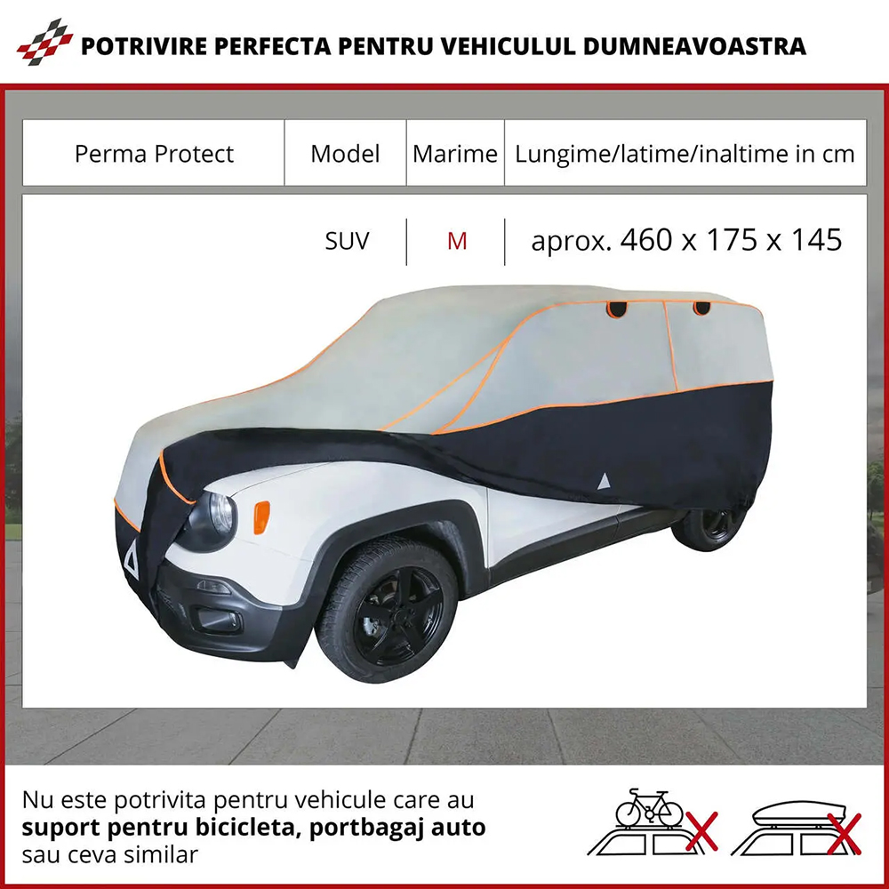 Prelata auto WALSER M SUV, 460 x 175 x 145 cm, antigrindina, argintiu-negru