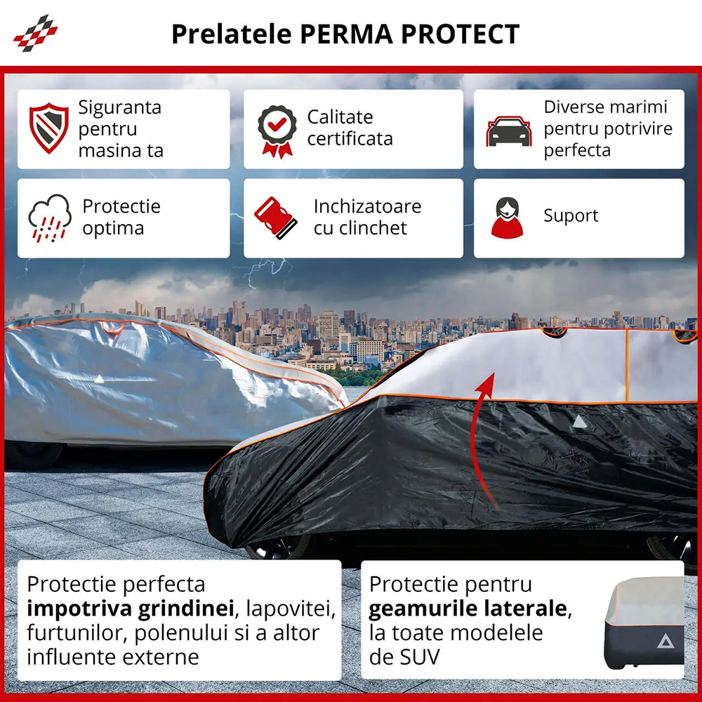 Prelata auto WALSER M SUV, 460 x 175 x 145 cm, antigrindina, argintiu-negru