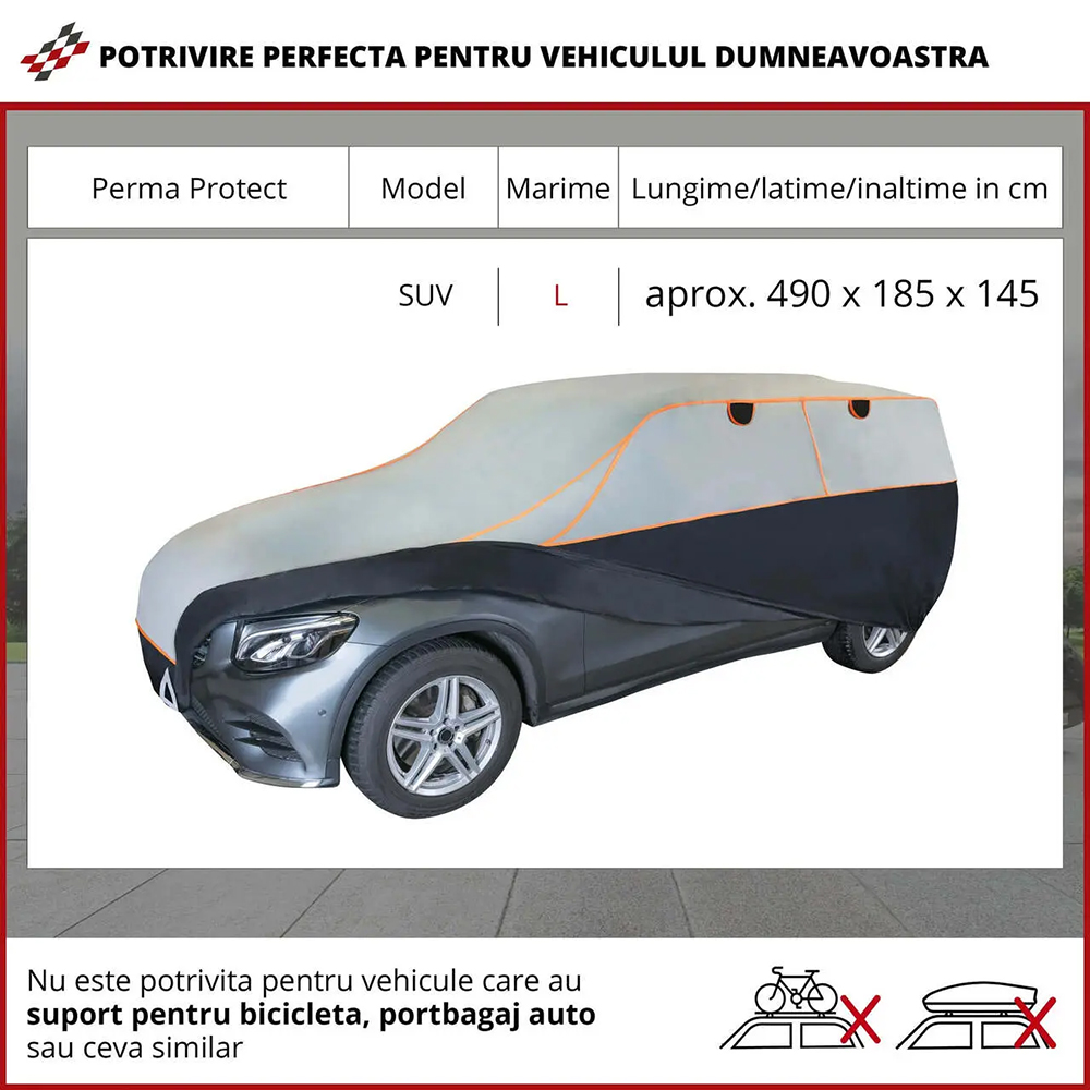 Prelata auto WALSER L SUV, 490 x 185 x 145 cm, antigrindina, argintiu-negru