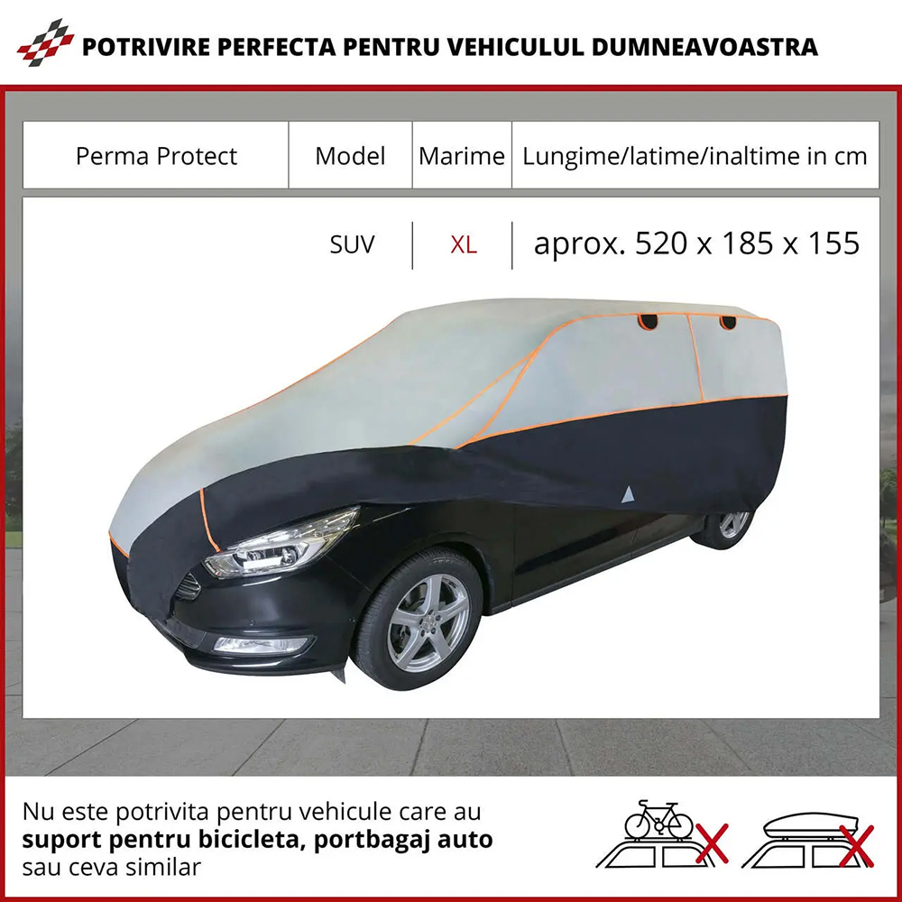 Prelata auto WALSER XL SUV, 520 x 185 x 155 cm, antigrindina, argintiu-negru