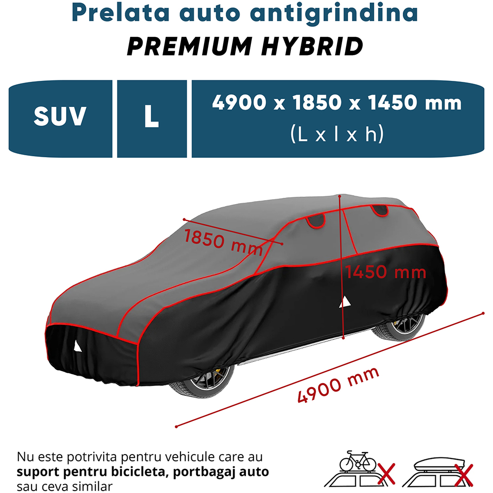 Prelata auto WALSER Premium Hybrid L, 490 x 185 x 1450 cm, gri