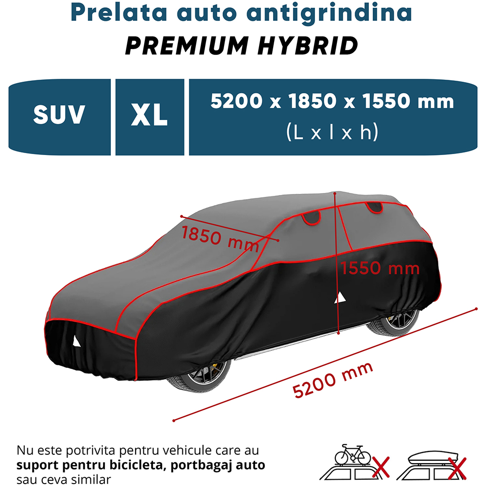 Prelata auto WALSER Premium Hybrid XL, 520 x 185 x 155 cm, gri