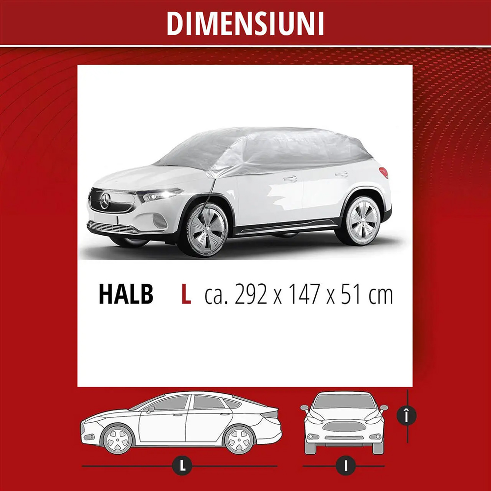Husa auto WALSER L, 292 x 51 x 147 cm, parbriz, geamuri si luneta