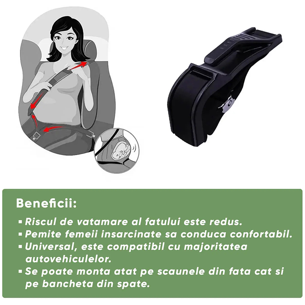 Deviator centura siguranta pt femei gravide ROLL FAST 51060R, ajustabil, negru
