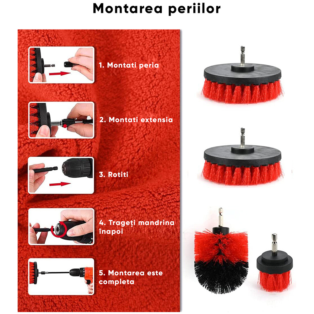 Kit curatare auto ROLL FAST 51220R, 20 piese, rosu-negru
