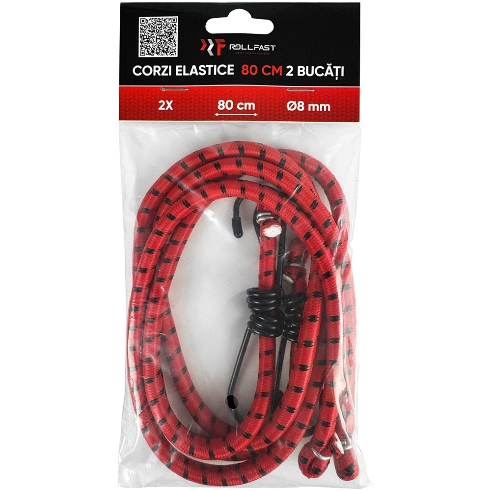 Set 2 corzi elastice ROLL FAST 5344R, 80cm, rosu