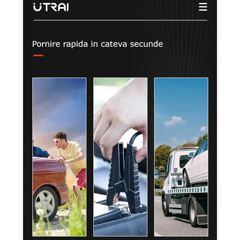 Starter auto UTRAI Jstar Air, 12V, 1000A, 8000mAh, USB, Lanterna, negru