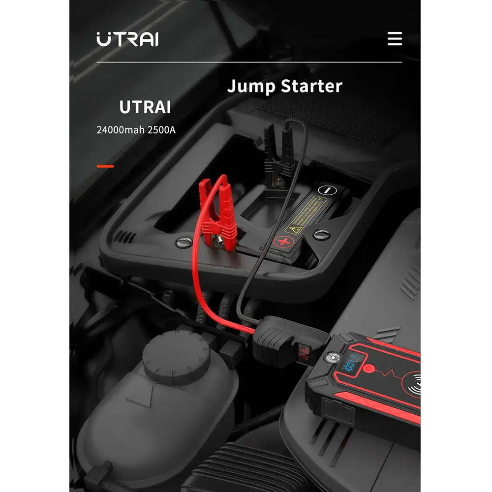 Starter auto UTRAI Jstar 4, 12V, 2500A, 24000mAh, Lanterna, Incarcare Wireless, Busola, negru