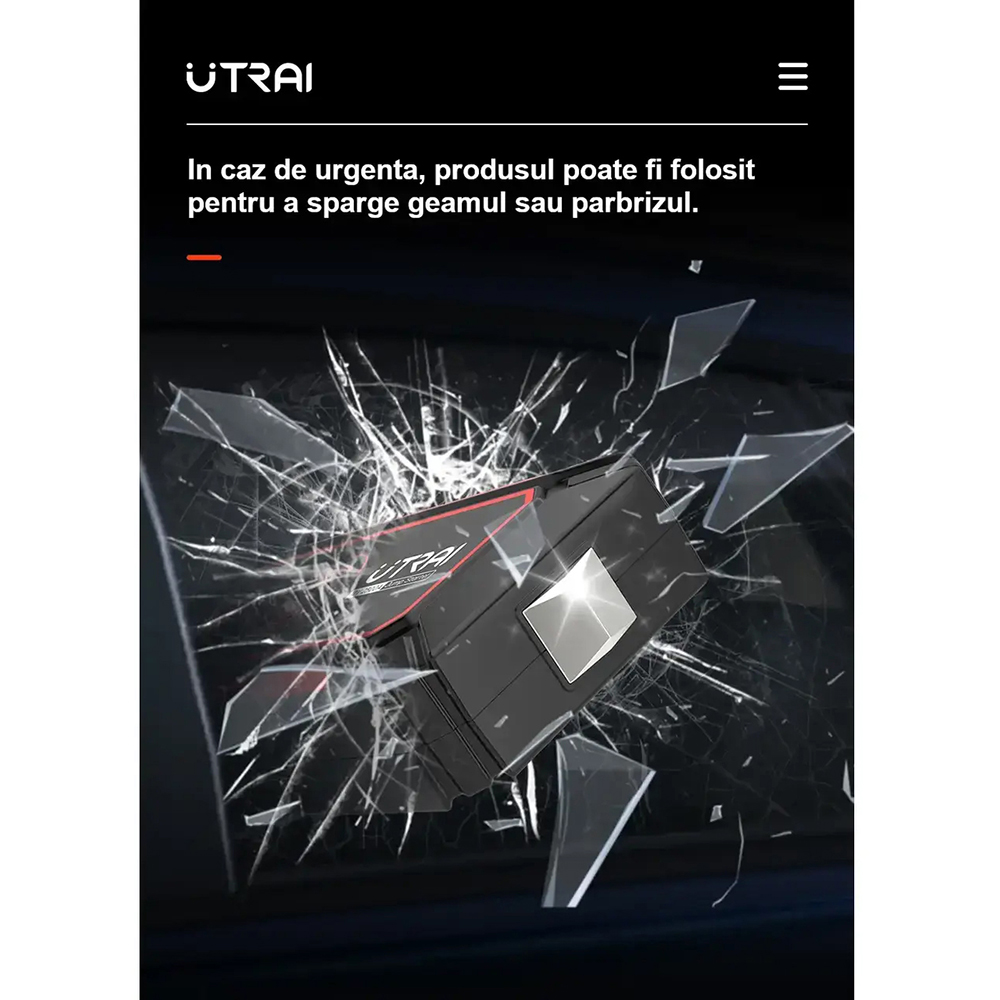 Starter auto UTRAI Jstar 4, 12V, 2500A, 24000mAh, Lanterna, Incarcare Wireless, Busola, negru