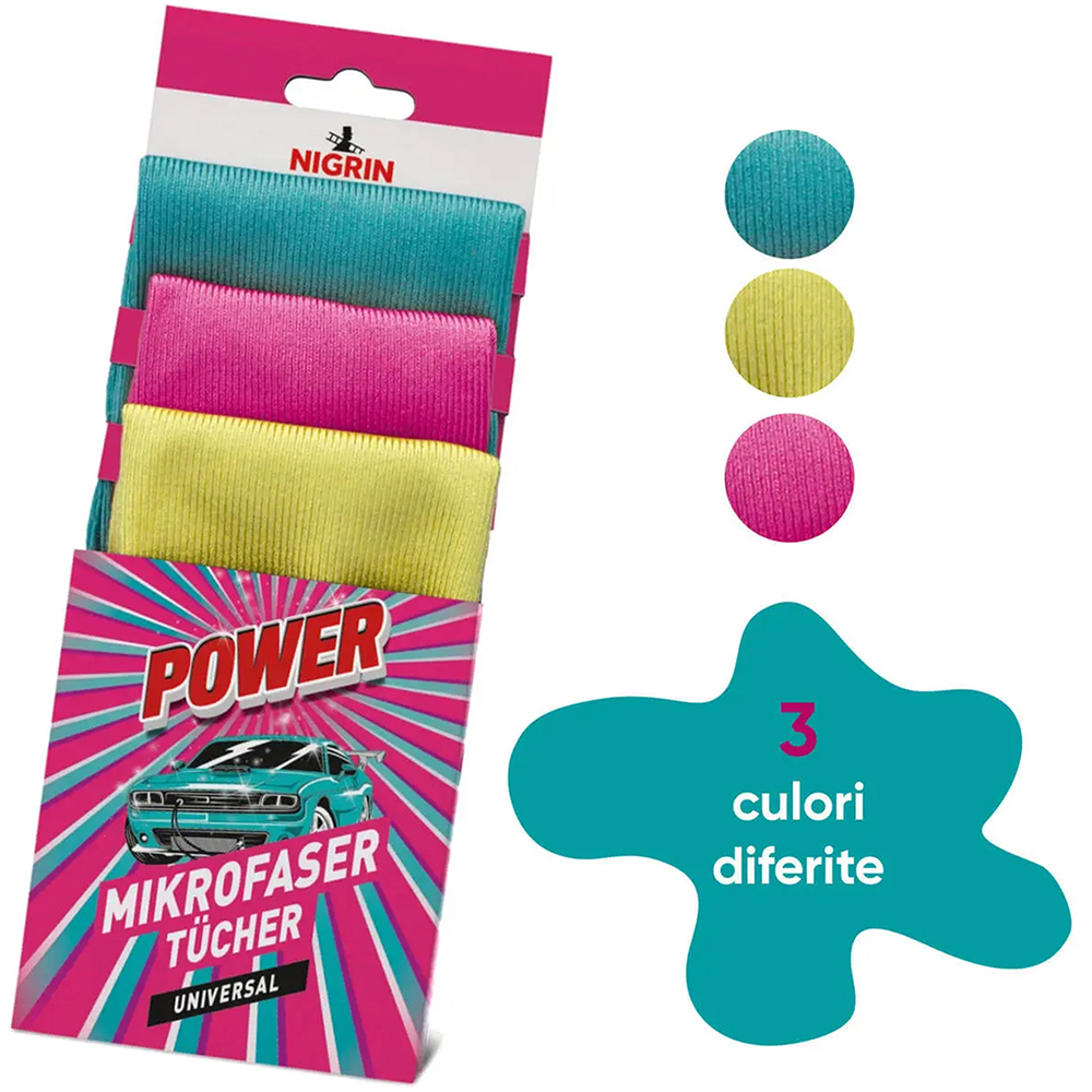 Lavete microfibra NIGRIN Power, 35 x 35cm, 3buc