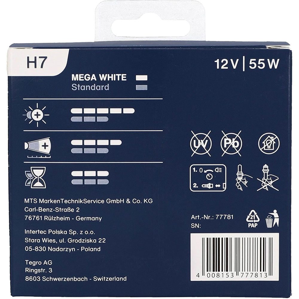 Set becuri auto CARTREND Mega White, +30%, H7. 55W, 12V, 2buc
