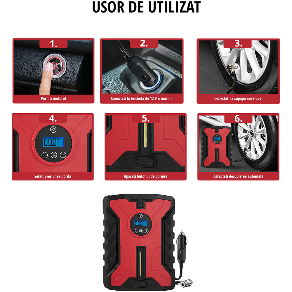 Compresor auto ROLL FAST 92919R, 10bar, 12V