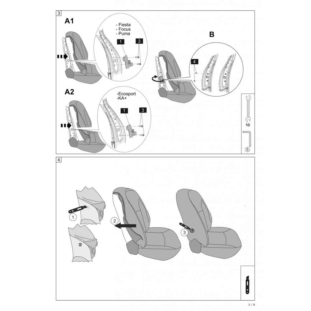 Cotiera auto RATI Armster, Ford Puma, Focus 2018-Prezent, negru
