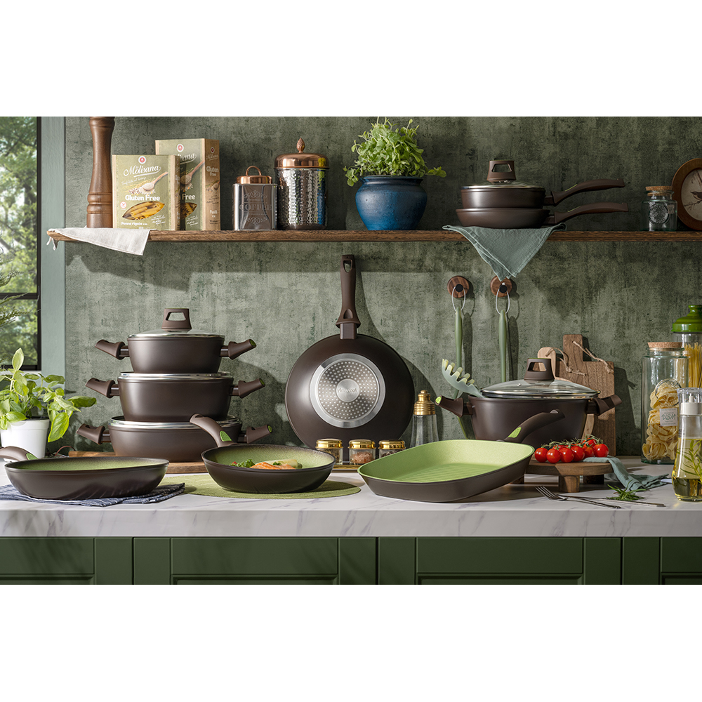 Tigaie AMERCOOK Avocado AC0108401.24, 24 cm, aluminiu forjat, negru-verde