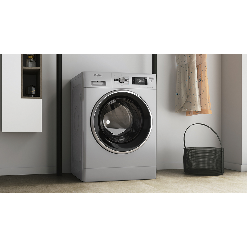 Masina de spalat rufe frontala semiprofesionala WHIRLPOOL AWG 1114SD, 11 kg, 1400rpm, Clasa A, argintiu
