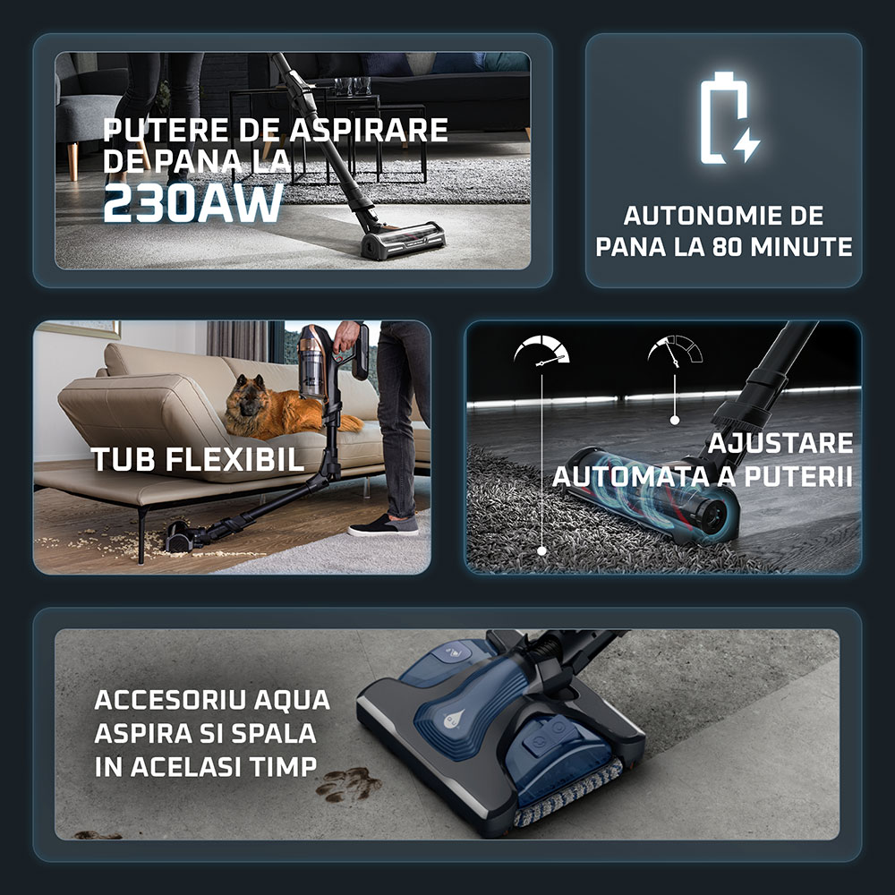 Aspirator vertical ROWENTA X-Force Flex 15.60 RH99G1WO, 0.9l, 32.4V, autonomie max 80 min, negru-auriu