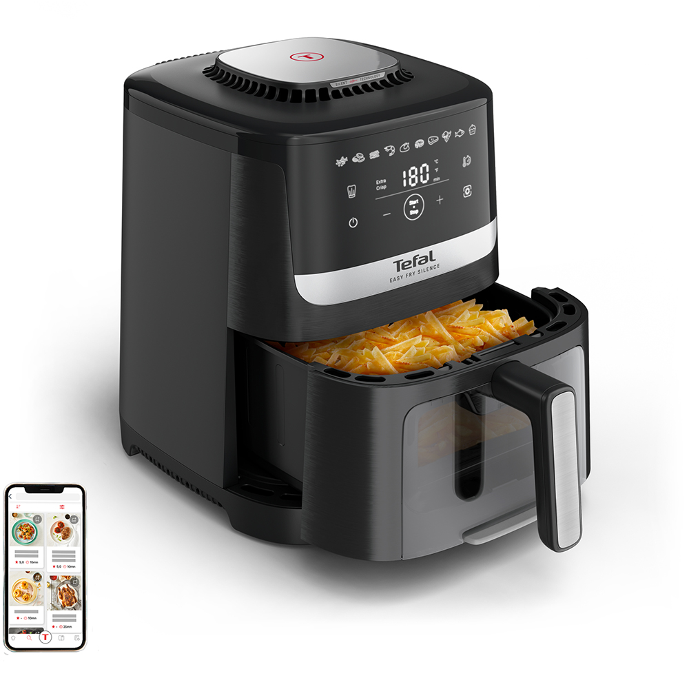 Friteuza cu aer cald TEFAL Easy Fry Silence EY5568E0, 1.5kg, 5l, 1670W, argintiu-negru