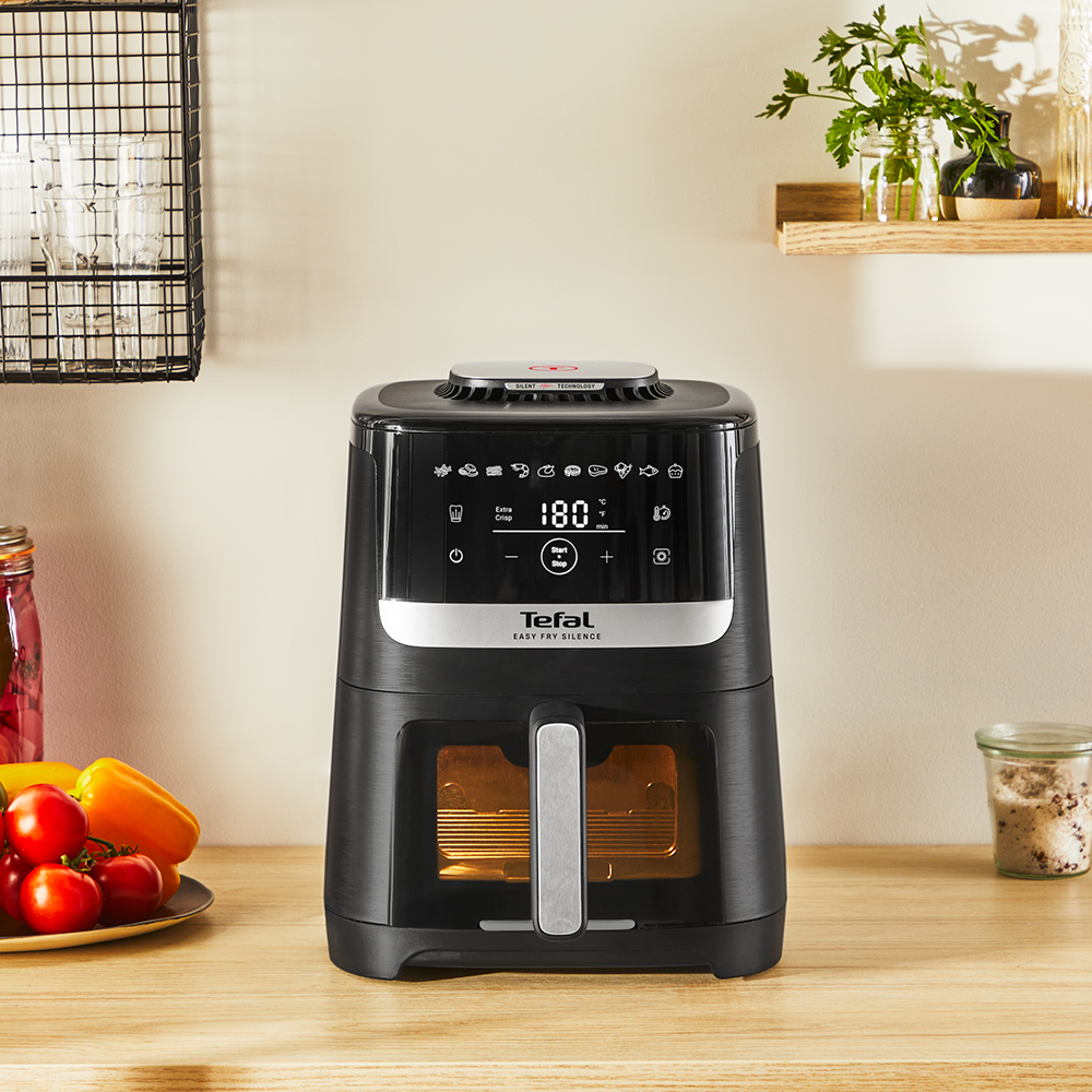 Friteuza cu aer cald TEFAL Easy Fry Silence EY5568E0, 1.5kg, 5l, 1670W, argintiu-negru