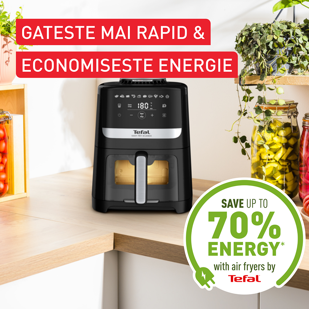 Friteuza cu aer cald TEFAL Easy Fry Silence EY5568E0, 1.5kg, 5l, 1670W, argintiu-negru