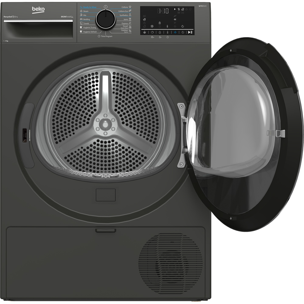 Uscator de rufe BEKO B3T49233M EU, Pompa de caldura, 9 kg, 15 programe, Clasa D, gri inchis