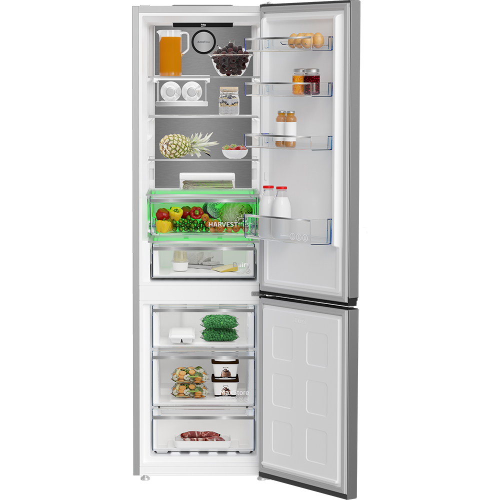 Combina frigorifica BEKO B5RCNA406HXB3, No Frost, 355 l, H 203.5 cm, Clasa C, argintiu