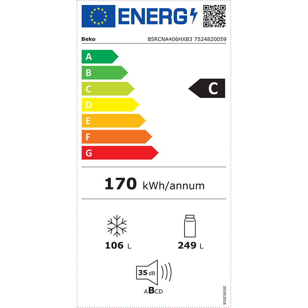 Combina frigorifica BEKO B5RCNA406HXB3, No Frost, 355 l, H 203.5 cm, Clasa C, argintiu
