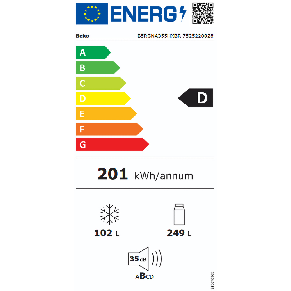 Combina frigorifica BEKO B5RGNA355HXBR, No Frost, 351 L, H 203.5 cm, Clasa D, dark inox