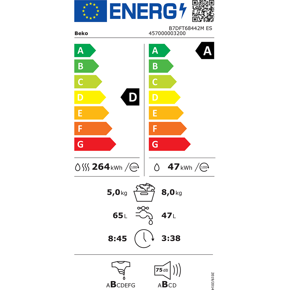 Masina de spalat rufe frontala cu uscator BEKO B7DFT68442M ES, SteamCure, 8/5 kg, 1400rpm, Clasa A/D, Wi-Fi, gri inchis
