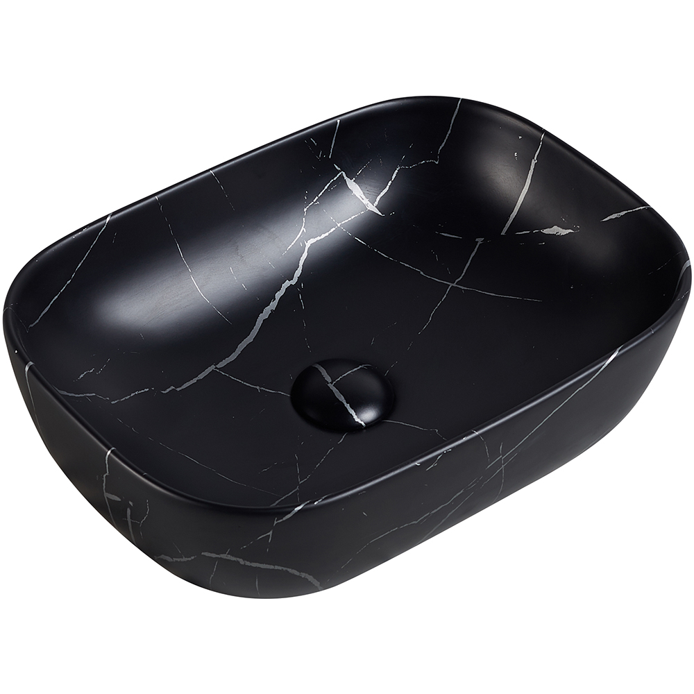 Lavoar pe blat, portelan, 46 x 33 cm, aspect marmura, negru