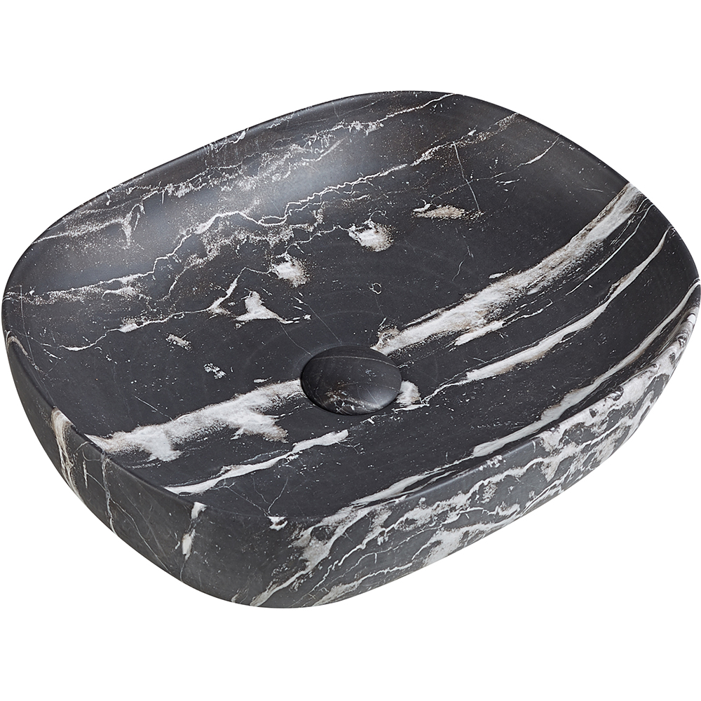 Lavoar pe blat, portelan, 46 x 38 cm, aspect marmura, negru