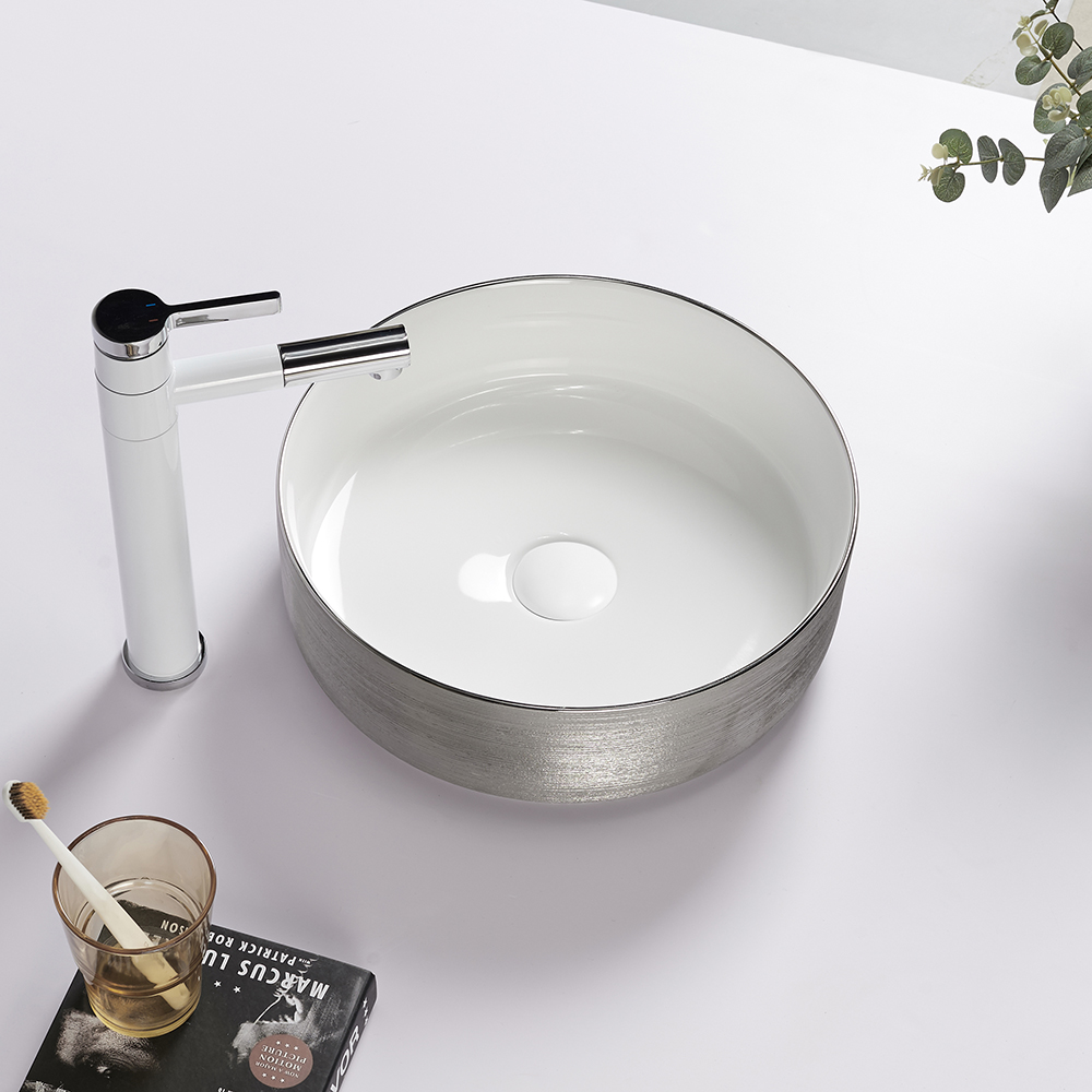 Lavoar pe blat, portelan, 36 cm, argintiu-alb