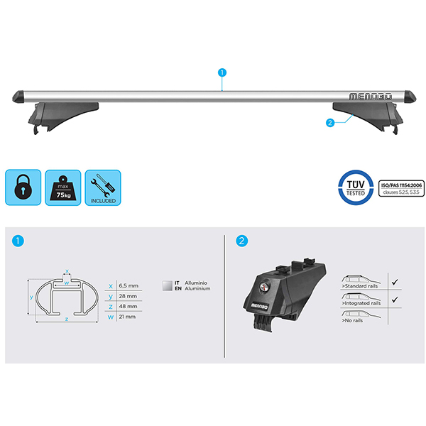 Bare transversale MENABO Tiger, BMW X3 (G01), 2017-Prezent, 120 cm