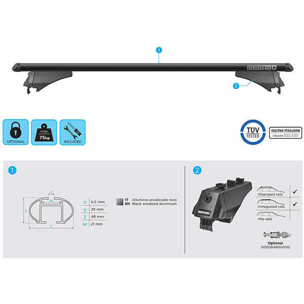Bare transversale MENABO Tiger, Porsche Cayenne (92A), 2011-2017, 120 cm