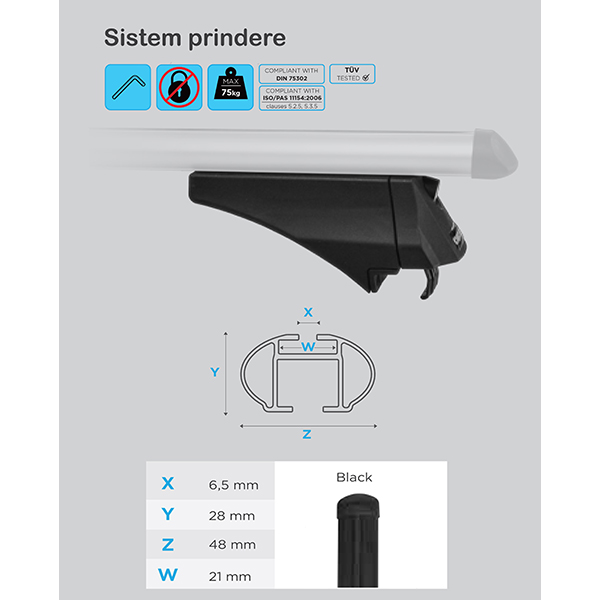 Bare transversale MENABO Tiger XL, Volvo V60 Cross Country, 2015-Prezent, 135 cm
