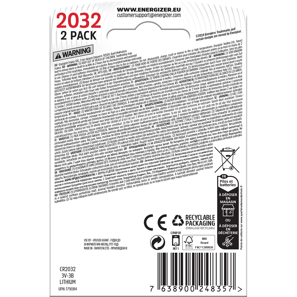 Baterii litiu ENERGIZER CR2032, 3 V, 2 bucati
