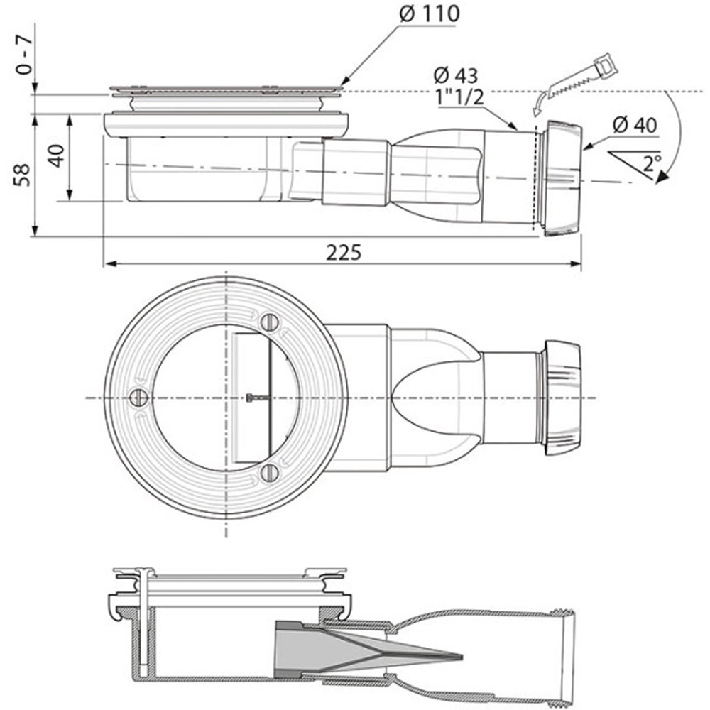 Sifon pentru cadita dus Wirquin Slim 30719919, 90 mm, cu membrana antimiros