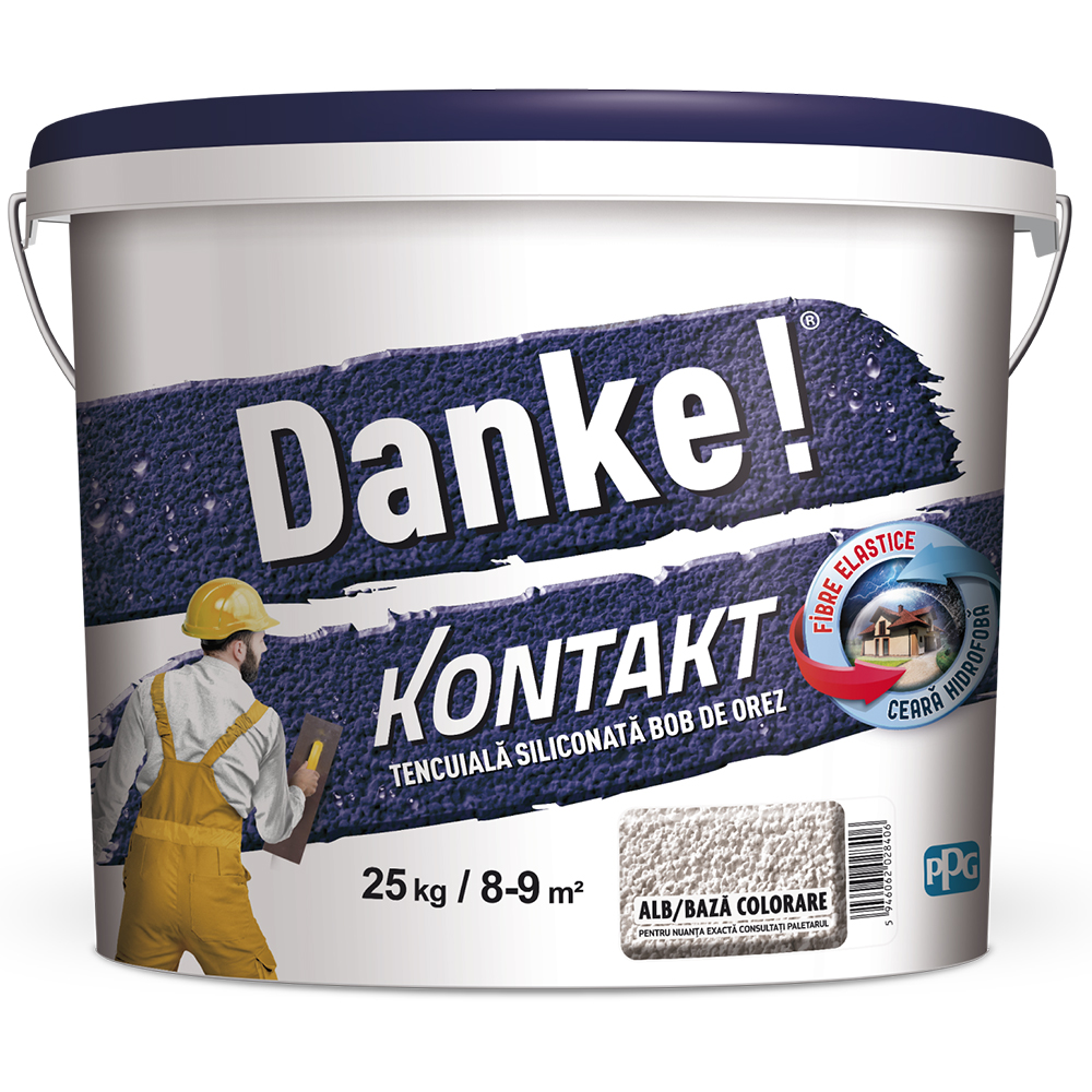 Tencuiala decorativa DANKE Kontakt Bob de orez, baza alba, 25 kg